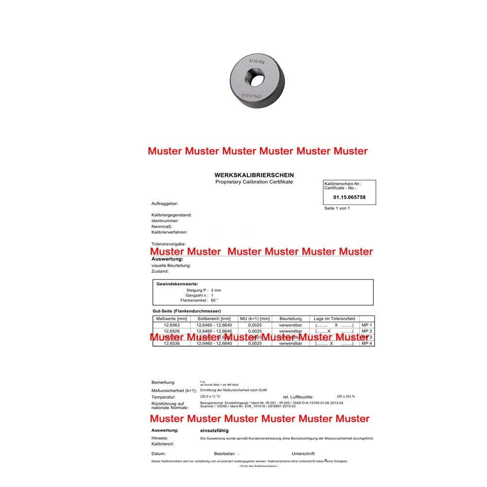 Certification for thread ring gauges > M3 - M40 6g