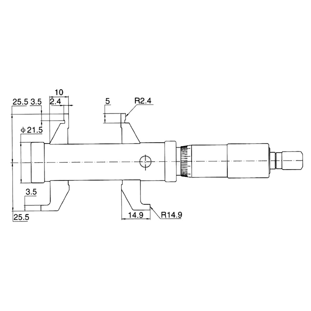 Technical drawing Backside Inside micrometer 5 - 55 mm with double jaws