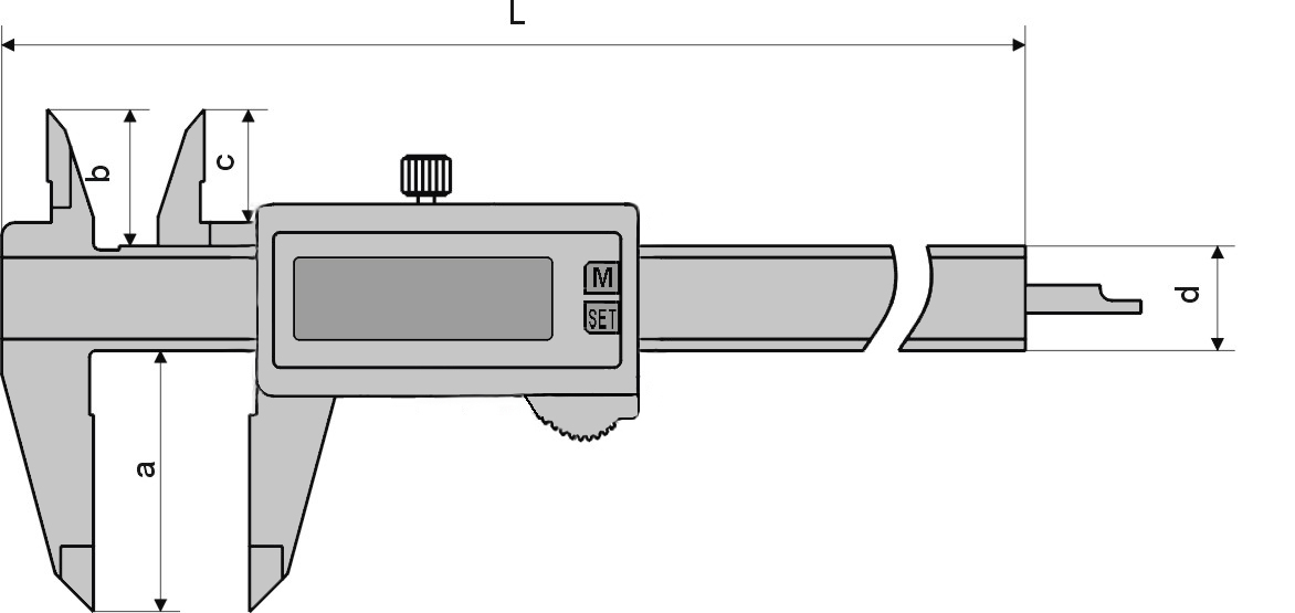 Technical drawing Digital caliper 0 - 300 mm IP 67 with carbide measuring face