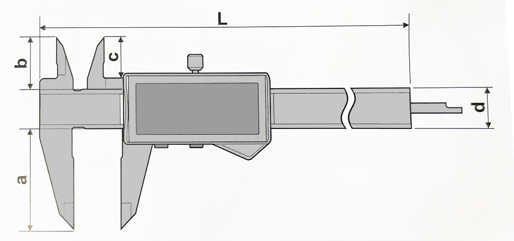 Technical drawing Digital pocket caliper 0 - 150 mm with extra big display DIN 862