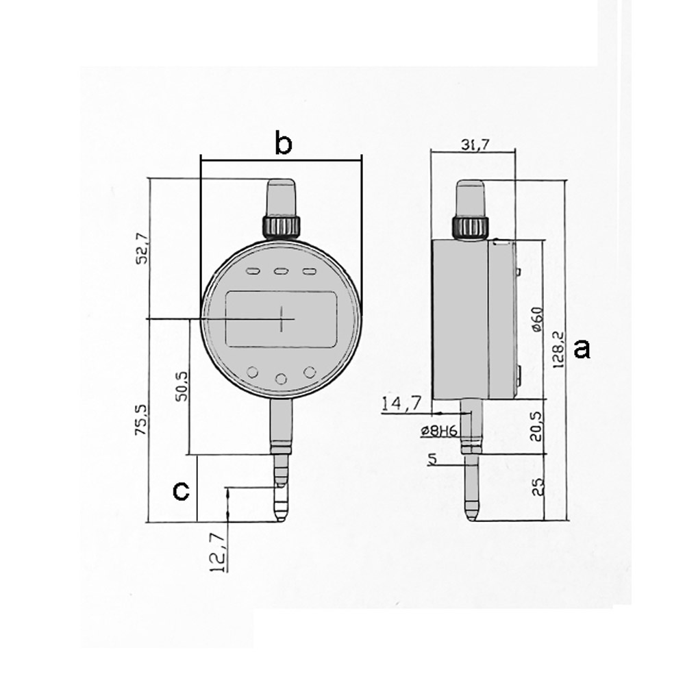 Zeichnung Digital Messuhr 12,7 x 0,0005 mm mit Glasmaßstab-Sensor
