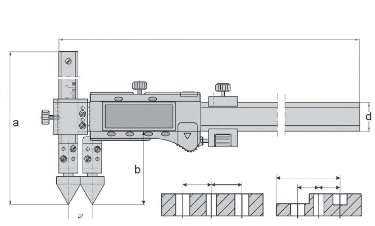 Zeichnung Digital-Bohrungsabstand-Messschieber 20 - 1000 mm Messbereich