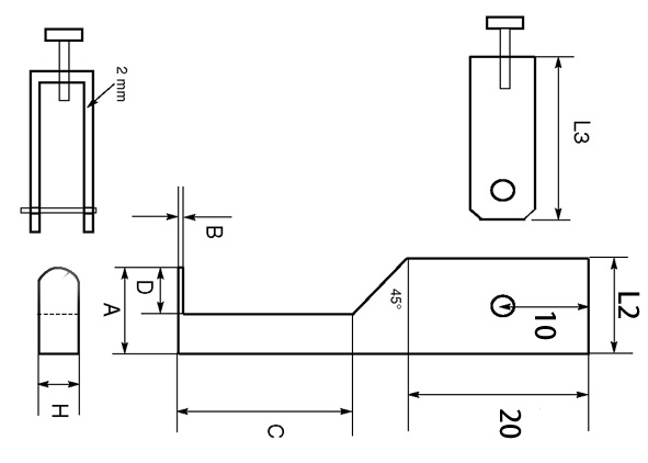 Zeichnung Messeinsatz mit flachen Messflächen 5 x 0,6 mm zur Nuten-Messung
