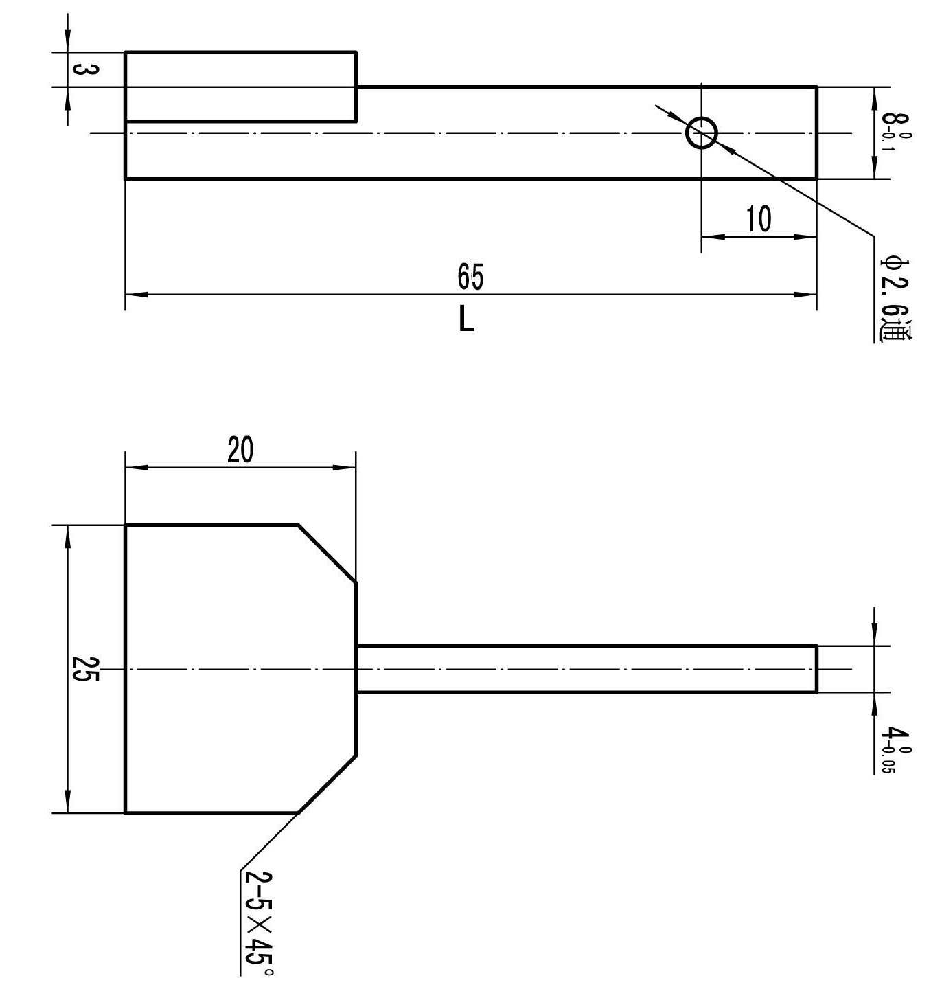 Technical drawing Measuring insert with big measuring faces 25 x 20 mm