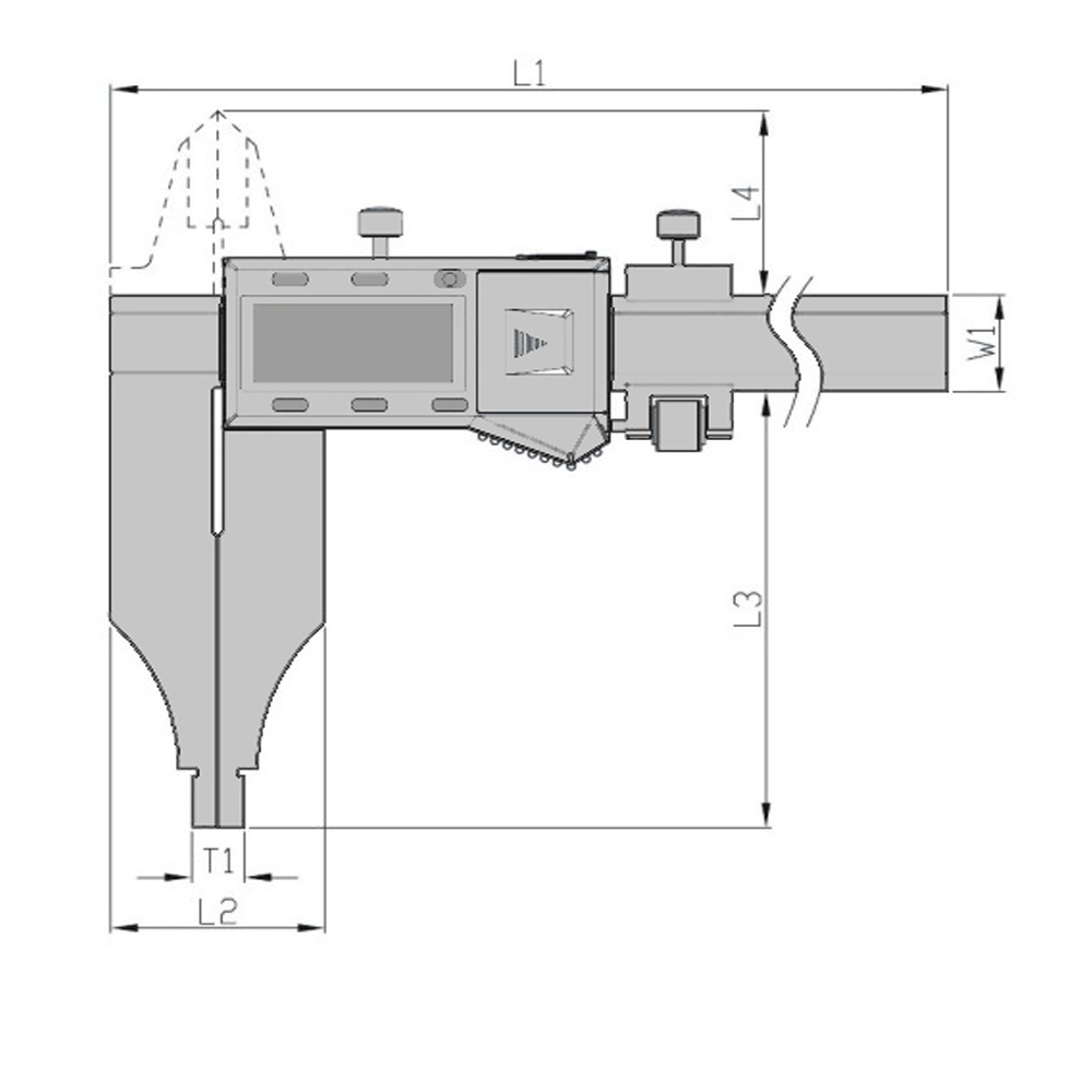 Zeichnung Digital-Werkstatt-Messschieber 600 x 150 mm IP 65 ohne Spitzen
