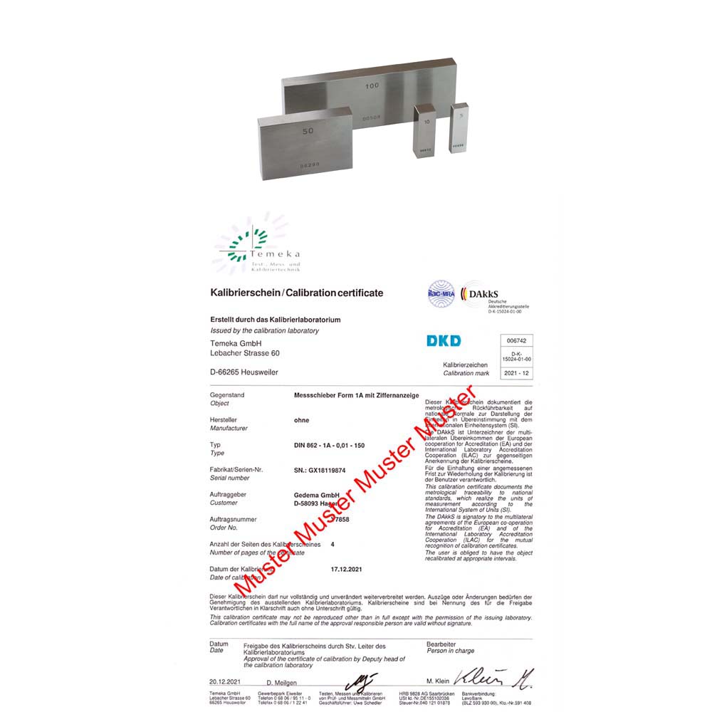 DAkkS certification single gauge block > 700 - 1000 mm  DAkkS certification single gauge block > 700 - 1000 mm