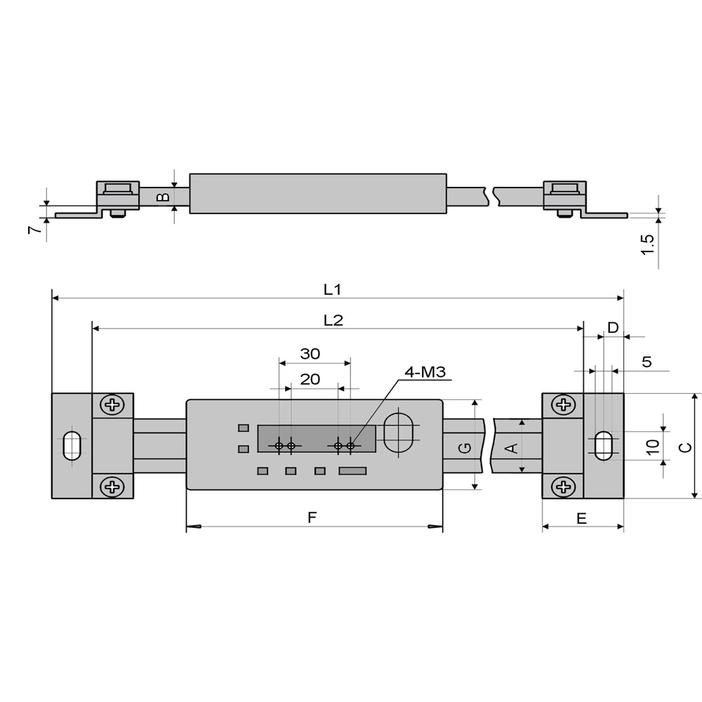 Zeichnung Digital-Einbau-Messschieber 600 mm waagerecht DIN 862 Zeichnung Digital-Einbau-Messschieber 600 mm waagerecht DIN 862