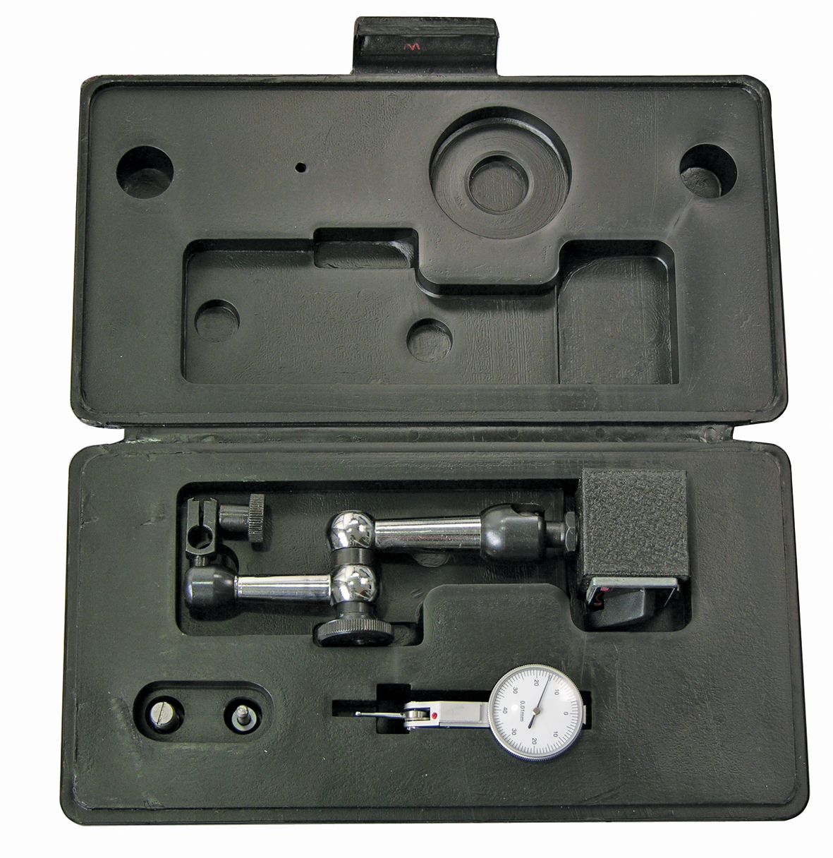 Feintaster Ø 32 mm, 0 - 0,8 mm, Ablesung 0,01 mm plus Magnet-Messstativ klein im Kasten Feintaster Ø 32 mm, 0 - 0,8 mm, Ablesung 0,01 mm plus Magnet-Messstativ klein im Kasten