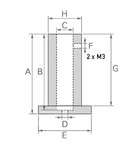 Technical drawing Depth measuring stop round Ø 25 L=58 mm for dial indicator