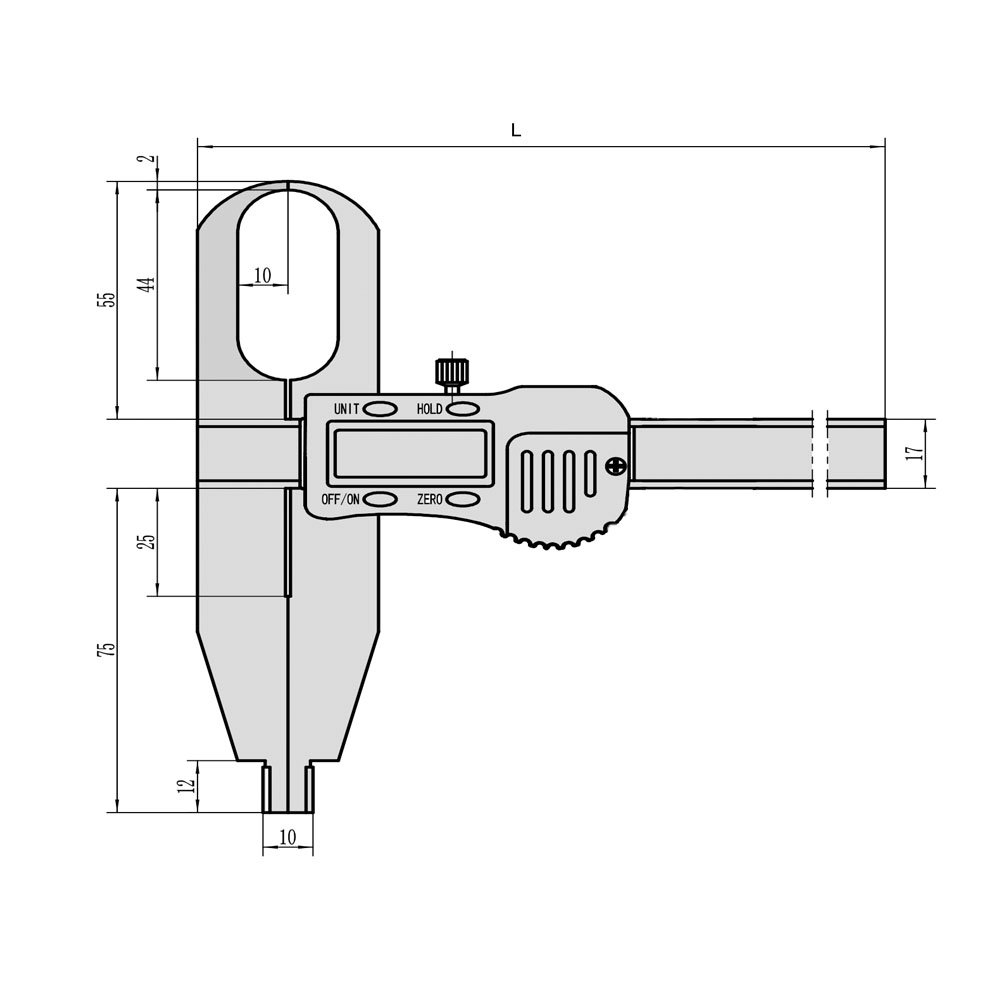 Zeichnung Digital-Messschieber mit flachen Greiferspitzen 250 mm