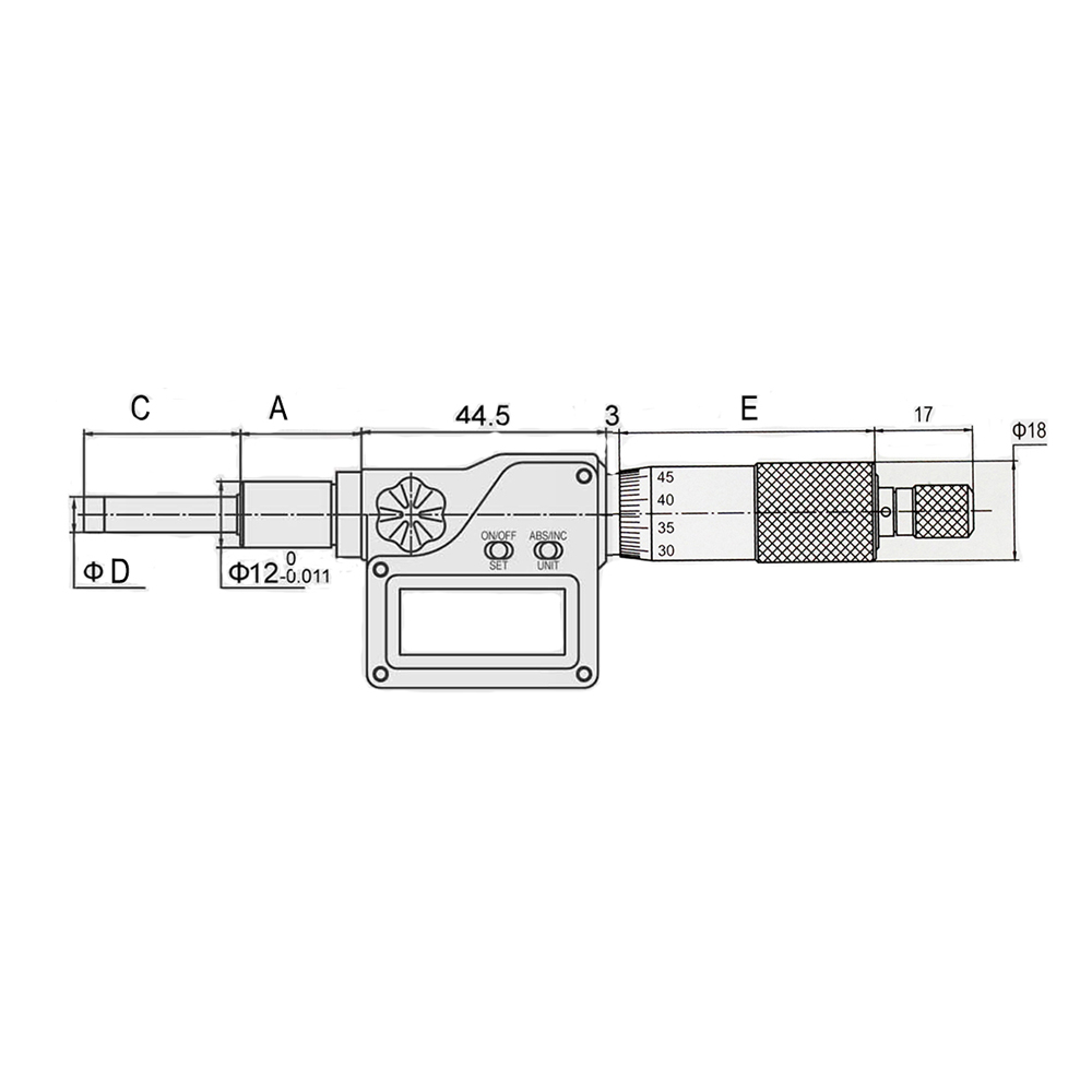 Zeichnung Digital-Einbau-Messschraube 0-25 mm Messbereich DIN 863