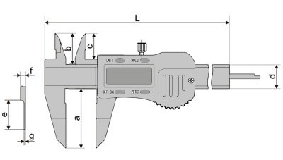 Technical drawing Digital caliper with thin jaws 0-150 mm 3V