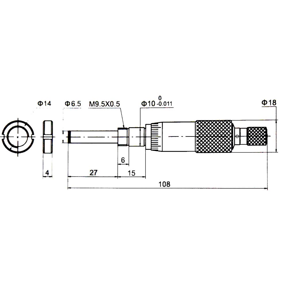 Technical drawing Micrometer head 25 mm with fix screw nut DIN 863