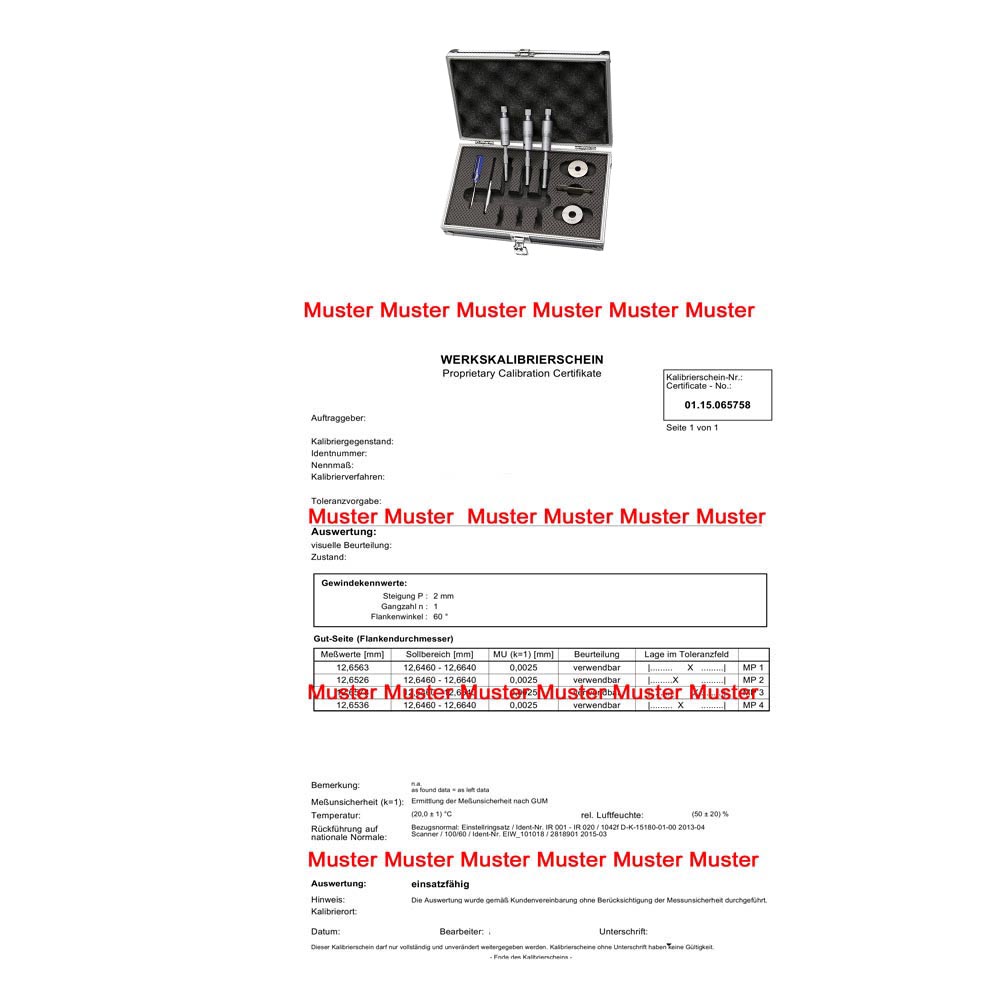 Certification for threepoint internal micrometer set 6 - 12 mm Certification for threepoint internal micrometer set 6 - 12 mm