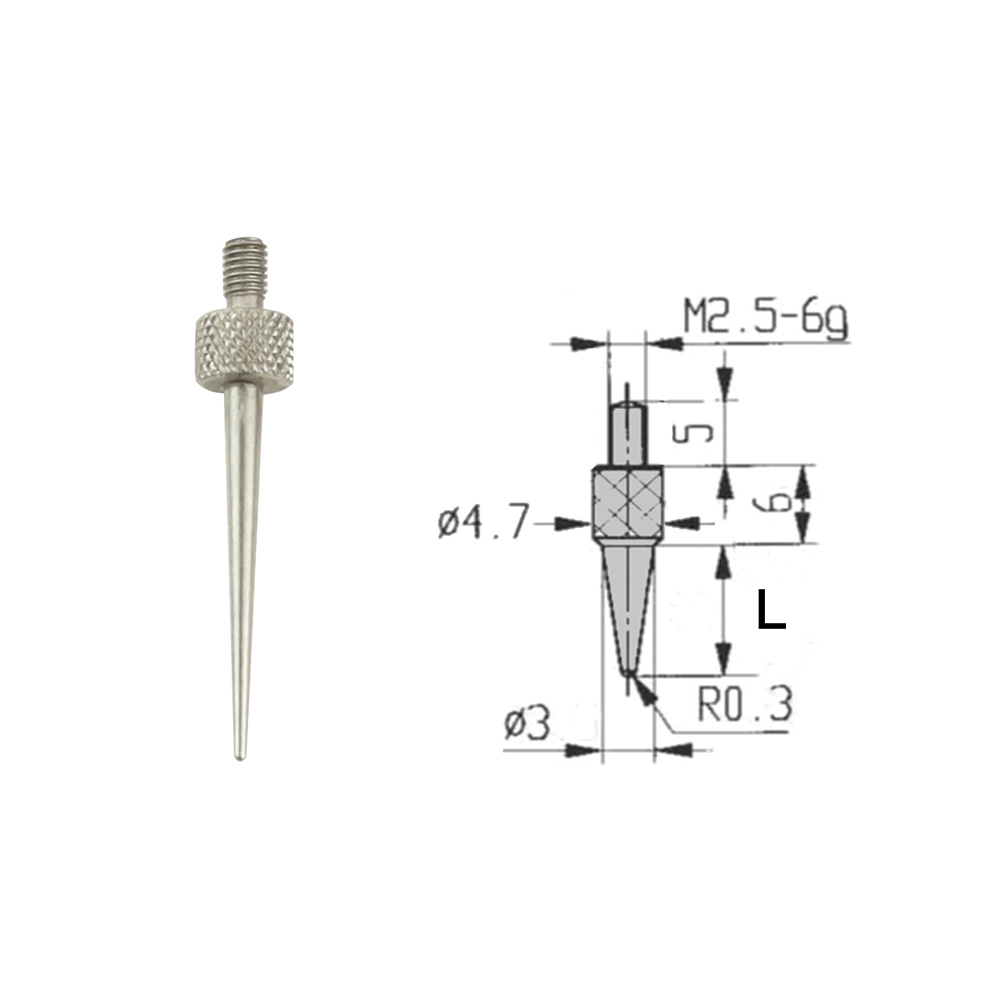 Messeinsatz mit Spitze R=0,3 L=30 mm für Messuhren Gewinde M 2,5