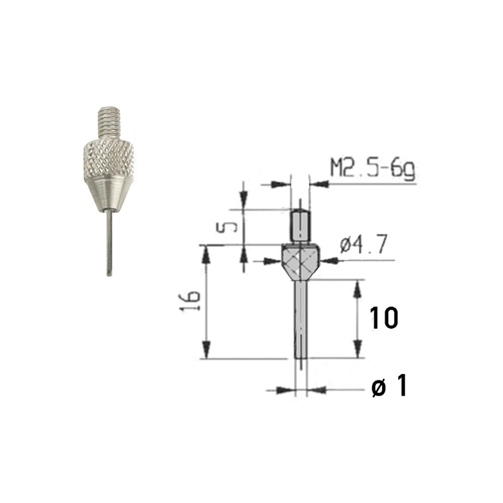 Stift-Messeinsatz Ø 1 mm L=10 mm für Messuhren Gewinde M 2,5