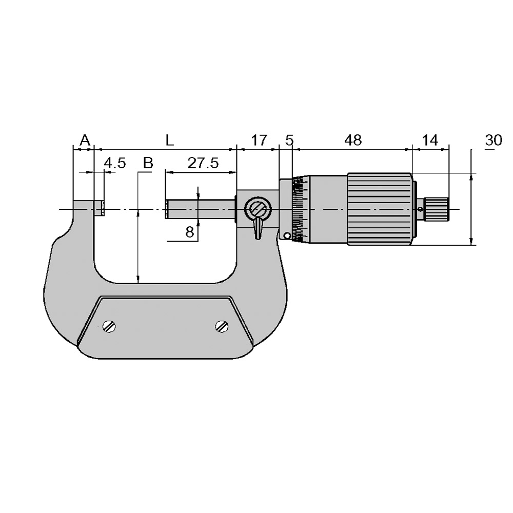 Zeichnung Bügelmessschraube mit großer Trommel 0 - 25 mm DIN 863