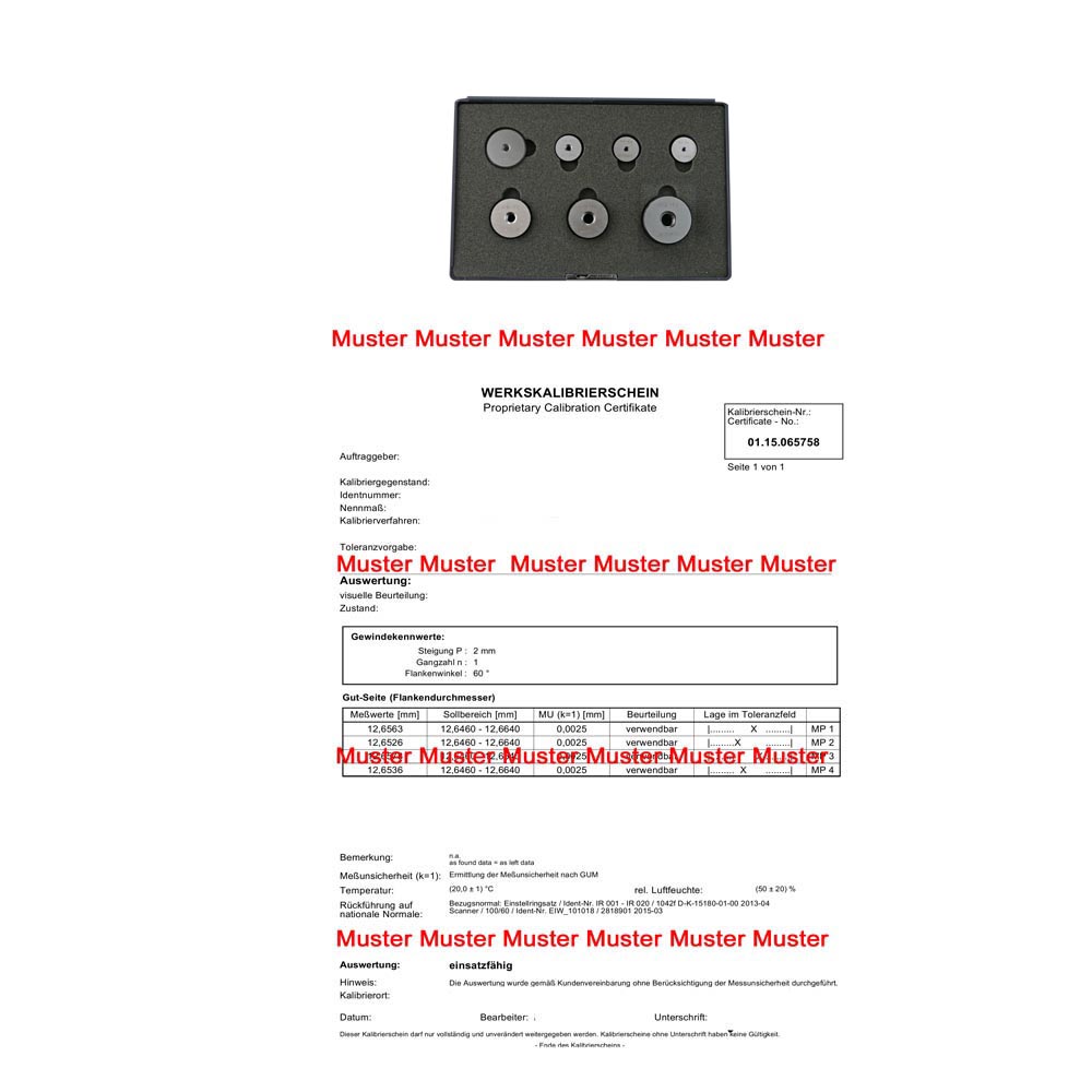 Certification for thread ring gauges set 7 pcs. M3 - M12 - 6g Certification for thread ring gauges set 7 pcs. M3 - M12 - 6g