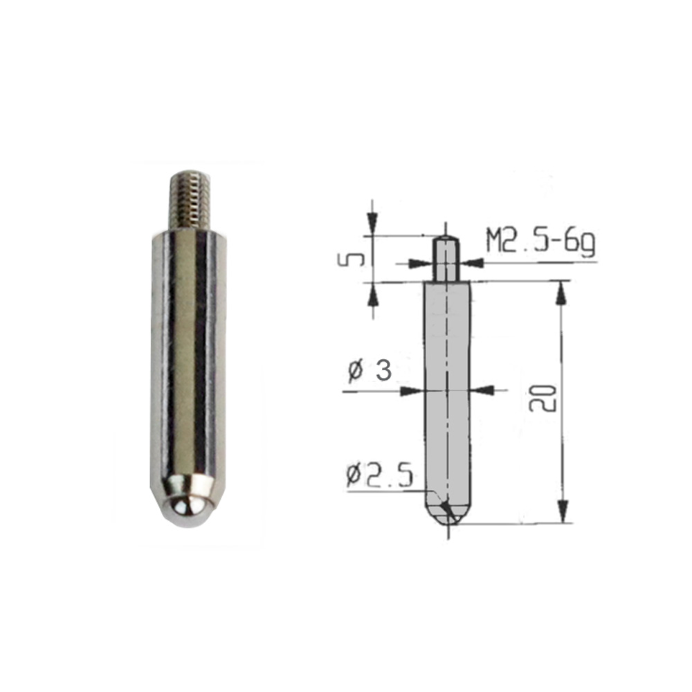 Measuring tip cylinder 20 mm with ball 2,5 mm for dial indicator, thread M 2,5