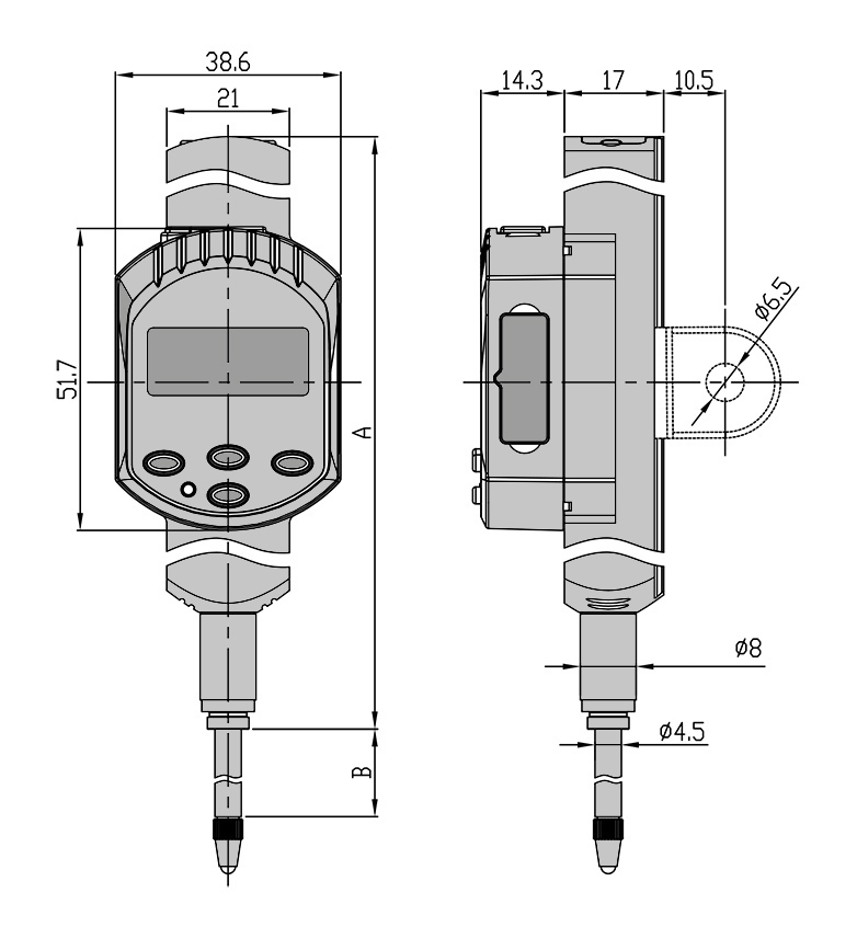 Zeichnung Digital-Messuhr 100,0 mm x 0,01 mm ABS System 3V