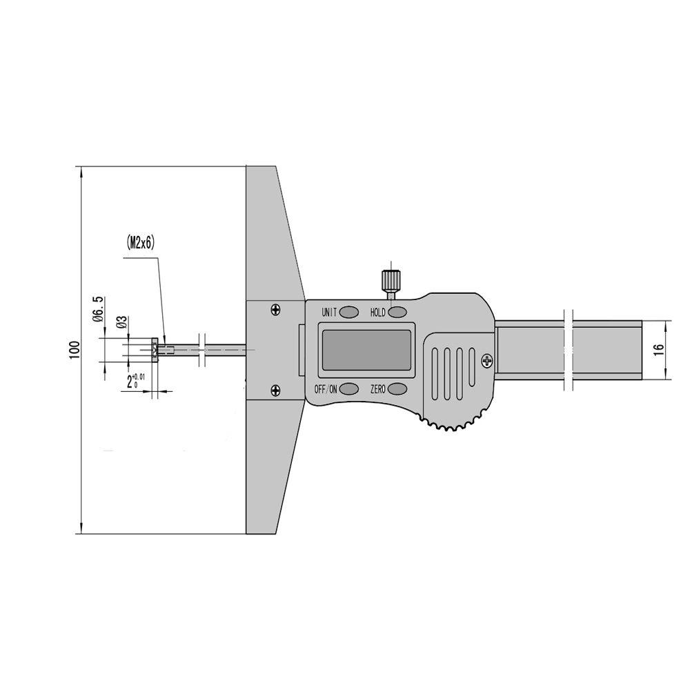 Drawing Digital depth caliper 100 mm for inside groove measurement