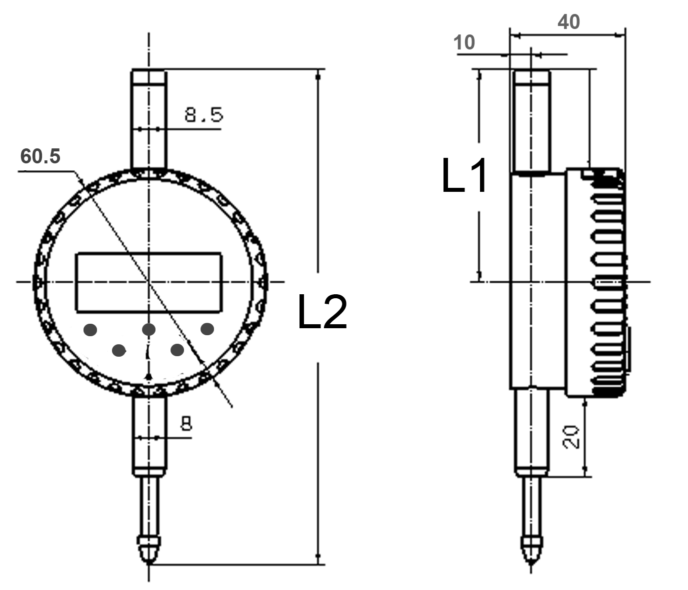 Zeichnung Digital Messuhr 12,7 x 0,01 mm Absolut System