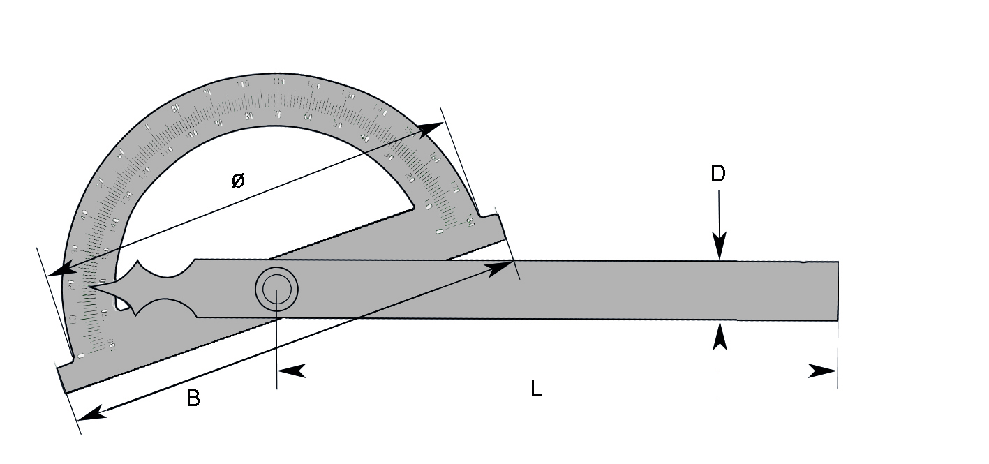 Zeichnung Gradmesser aus Stahl B 200 x L 300 mm mattverchromt