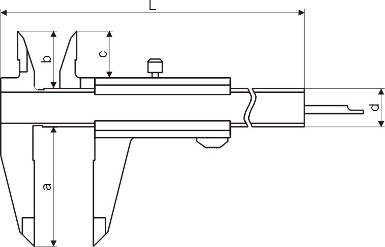 Technical drawing Vernier caliper 0 - 200 mm with set screw DIN 862