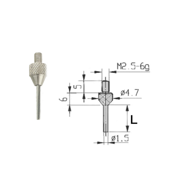 Stift-Messeinsatz Ø 1,5 mm L=10 mm für Messuhren Gewinde M 2,5