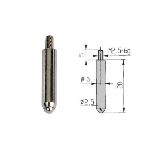 Messeinsatz Zylinder 20 mm mit Kugel 2,5 mm für Messuhren Gewinde M 2,5