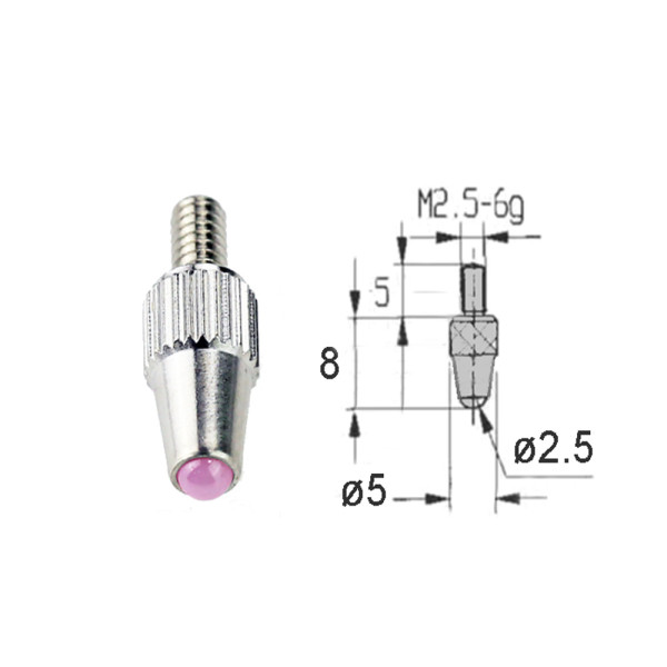 Messeinsatz mit Rubin-Kugel Ø 2,5 mm für Messuhren Gewinde M 2,5