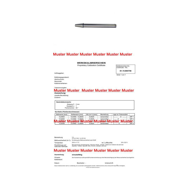 Certification for Checking mandrel