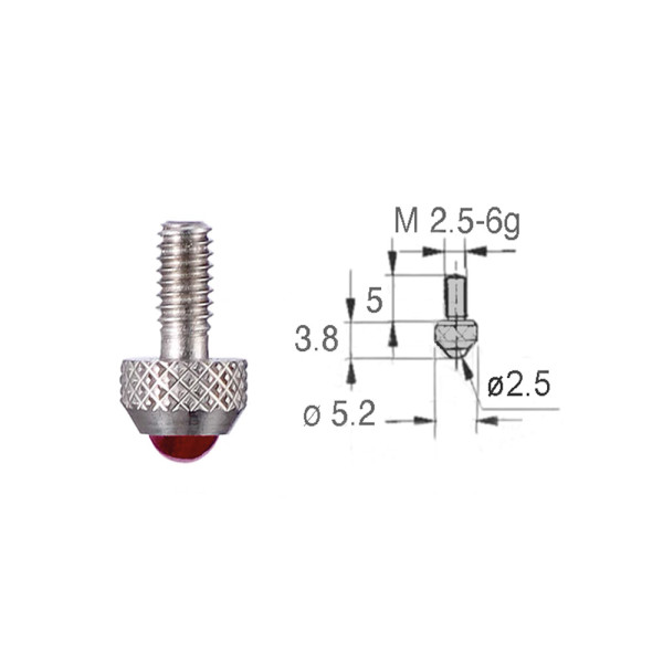 Messeinsatz mit Rubin-Kugel Ø 2,5 mm kurz für Messuhren Gewinde M 2,5