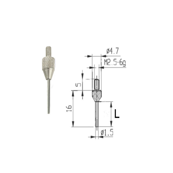 Stift-Messeinsatz Ø 1,5 mm L=30 mm für Messuhren Gewinde M 2,5