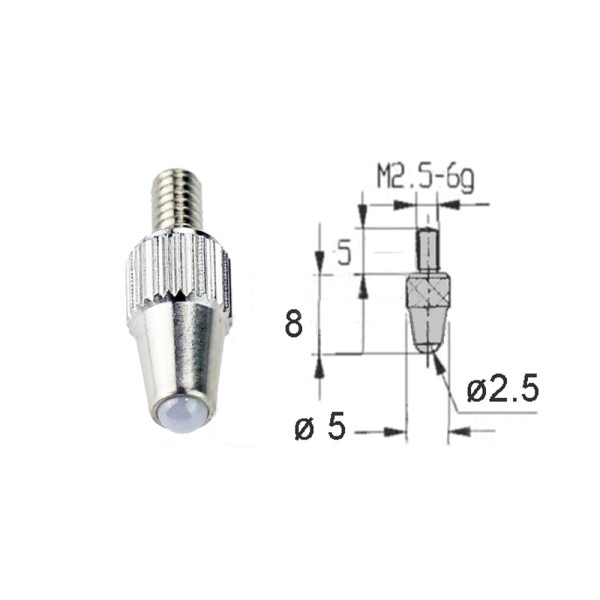 Messeinsatz Keramikkugel 2,5 mm für Messuhren Gewinde M 2,5