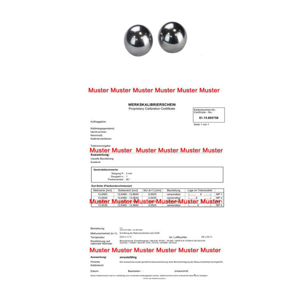 Certification Measuring balls pairs Ø 1 - 30 mm