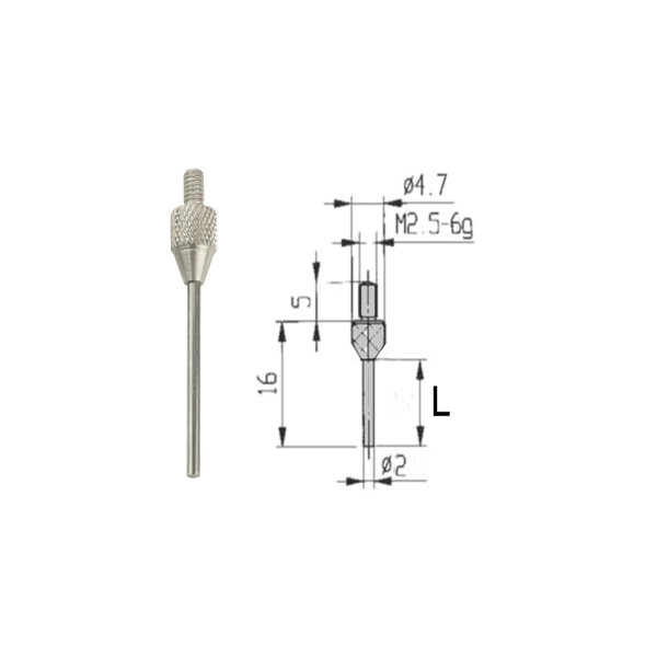 Stift-Messeinsatz Ø 2 mm L=30 mm für Messuhren Gewinde M 2,5