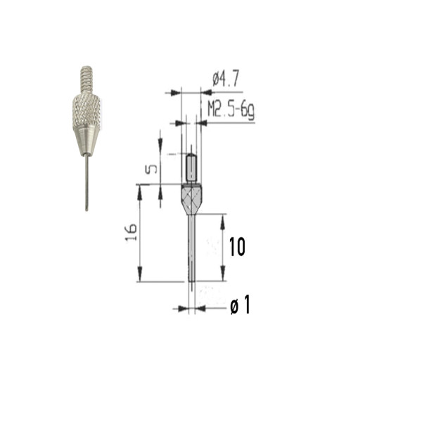 Pin measuring tip Ø 1 mm L=10 mm for dial indicator thread M 2,5